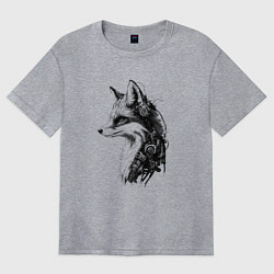 Футболка оверсайз женская Лис-андроид, цвет: меланж