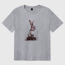 Футболка оверсайз женская Кролик на пеньке, цвет: меланж