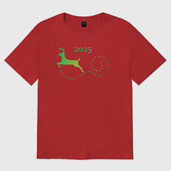 Футболка оверсайз женская Новогодний олень 2025 года, цвет: красный