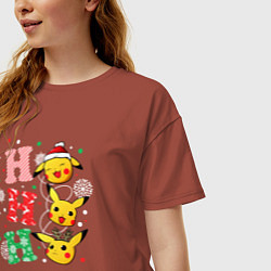 Футболка оверсайз женская Pikachu ho ho ho, цвет: кирпичный — фото 2