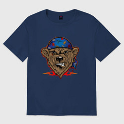 Футболка оверсайз женская Ухмыляющийся медведь байкер, цвет: тёмно-синий