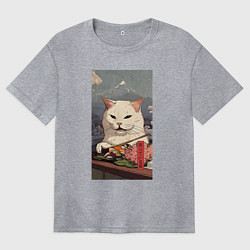 Футболка оверсайз женская Cat meme - japan style, цвет: меланж