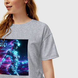 Футболка оверсайз женская Neon cyber girl - ai art, цвет: меланж — фото 2