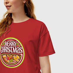 Футболка оверсайз женская Merry christmas holiday, цвет: красный — фото 2