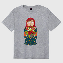 Футболка оверсайз женская Матрёшка милая, цвет: меланж
