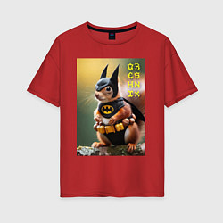 Футболка оверсайз женская Bat squirrel - oreshnik meme, цвет: красный