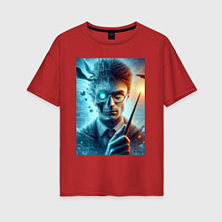 Футболка оверсайз женская Harry Potter - wizard with magic stick, цвет: красный