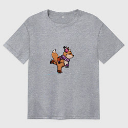 Футболка оверсайз женская Лисичка на коньках, цвет: меланж