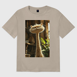 Футболка оверсайз женская Кот с длинной шеей, цвет: миндальный