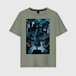 Футболка оверсайз женская Готичная Алиса в стране чудес, цвет: авокадо