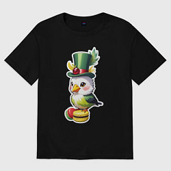 Футболка оверсайз женская Попугайчик на макарунах, цвет: черный