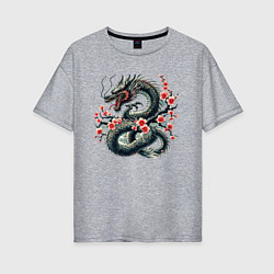 Футболка оверсайз женская Japanese dragon and sakura - irezumi, цвет: меланж