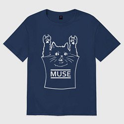 Футболка оверсайз женская Muse - cat rock, цвет: тёмно-синий