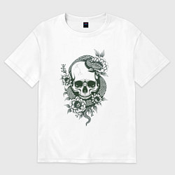 Футболка оверсайз женская Змея на черепе, цвет: белый