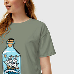 Футболка оверсайз женская Парусник в бутылке, цвет: авокадо — фото 2