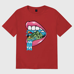 Футболка оверсайз женская Природа во рту, цвет: красный
