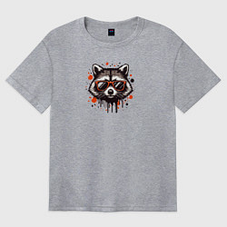 Футболка оверсайз женская Голова енота с брызгами краски, цвет: меланж