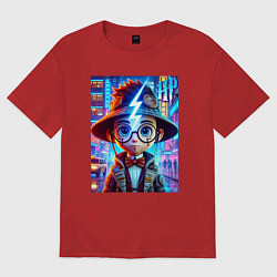 Футболка оверсайз женская Гарри Поттер юниор - неоновое свечение, цвет: красный