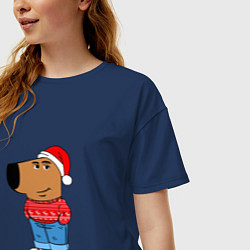 Футболка оверсайз женская Чиловый парень- новогодний, цвет: тёмно-синий — фото 2