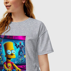 Футболка оверсайз женская Барт Симпсон увлёкся игрой, цвет: меланж — фото 2