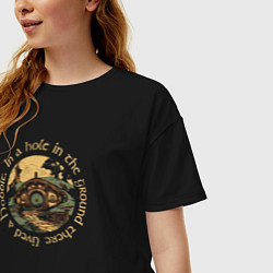 Футболка оверсайз женская In a hole in the ground there lived a Hobbit, цвет: черный — фото 2