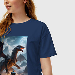 Футболка оверсайз женская Сражение с драконом, цвет: тёмно-синий — фото 2
