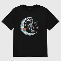 Футболка оверсайз женская Полёт на метле, цвет: черный