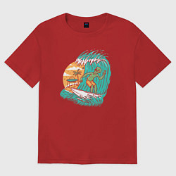 Футболка оверсайз женская Пришелец серфер, цвет: красный