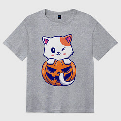 Футболка оверсайз женская Halloween meow, цвет: меланж