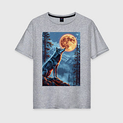 Футболка оверсайз женская Волк и луна, цвет: меланж
