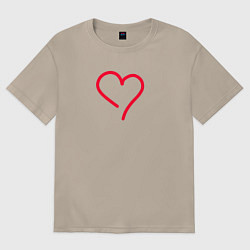 Футболка оверсайз женская Красное сердце и ничего больше, цвет: миндальный