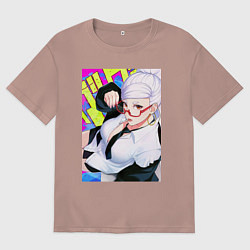 Футболка оверсайз женская Дандадан: Бабка Момо, цвет: пыльно-розовый