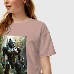 Футболка оверсайз женская Кибер-пантера вышла на охоту, цвет: пыльно-розовый — фото 2