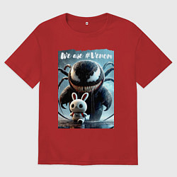 Футболка оверсайз женская Мультяшный Веном присмотрел себе кролика - мем, цвет: красный