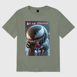 Футболка оверсайз женская Мультяшные Веном и человек паук - мем, цвет: авокадо