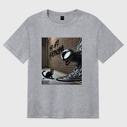 Футболка оверсайз женская Cat and Symbiote - we are Venom meme, цвет: меланж
