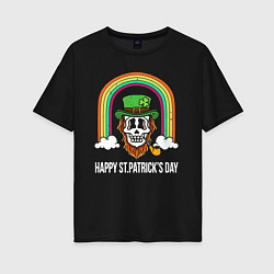 Футболка оверсайз женская Happy St Patricks day - skull, цвет: черный