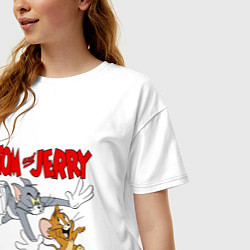 Футболка оверсайз женская Том и Джерри - погоня, цвет: белый — фото 2