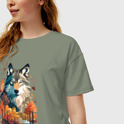 Футболка оверсайз женская Волк и осенний лес, цвет: авокадо — фото 2
