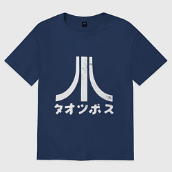 Футболка оверсайз женская Атари японский и английский логотипы, цвет: тёмно-синий