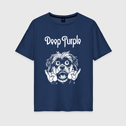 Футболка оверсайз женская Deep Purple rock dog, цвет: тёмно-синий