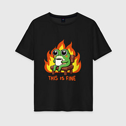 Футболка оверсайз женская Frog - this is fine, цвет: черный