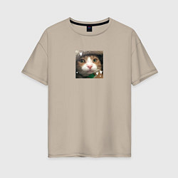 Футболка оверсайз женская Рыжий кот с сердечками для пары, цвет: миндальный