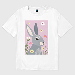 Футболка оверсайз женская Серый заяц, цвет: белый