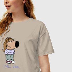 Футболка оверсайз женская Пара - Чилл девушка, цвет: миндальный — фото 2