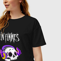 Футболка оверсайз женская In Flames - неоновый череп, цвет: черный — фото 2