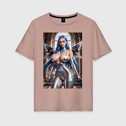 Футболка оверсайз женская Девушка с кибернетическими крыльями, цвет: пыльно-розовый