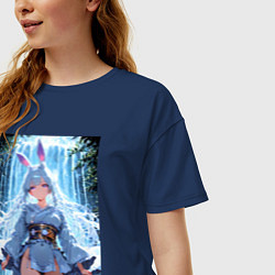 Футболка оверсайз женская Зайка в гармонии с природой, цвет: тёмно-синий — фото 2