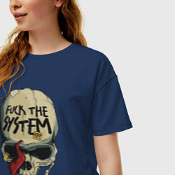 Футболка оверсайз женская Skull - fuck the system, цвет: тёмно-синий — фото 2
