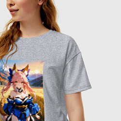 Футболка оверсайз женская Лиса посреди живописного поля, цвет: меланж — фото 2